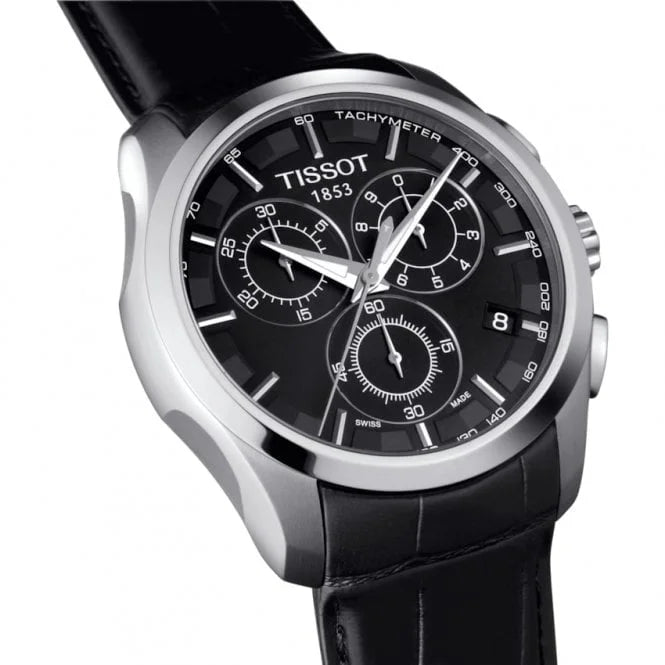 Tissot Multi Functional Chronograph Black Leather Strap Watch For Men