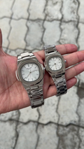 Patek Philippe Silver Dial Silver Stainless Steel Nautilus Couple Watch