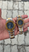 Patek Philippe Blue Dial Two-Tone Gold Stainless Steel Nautilus Couple Watch