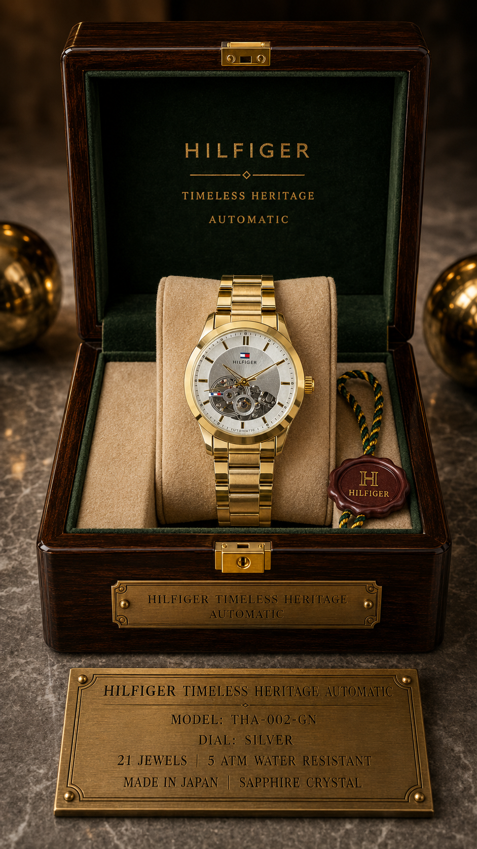 Tommy Hilfiger Men’s Automatic Skeleton Watch Stainless Steel White Gold Color Mechanical Wrist Watch
