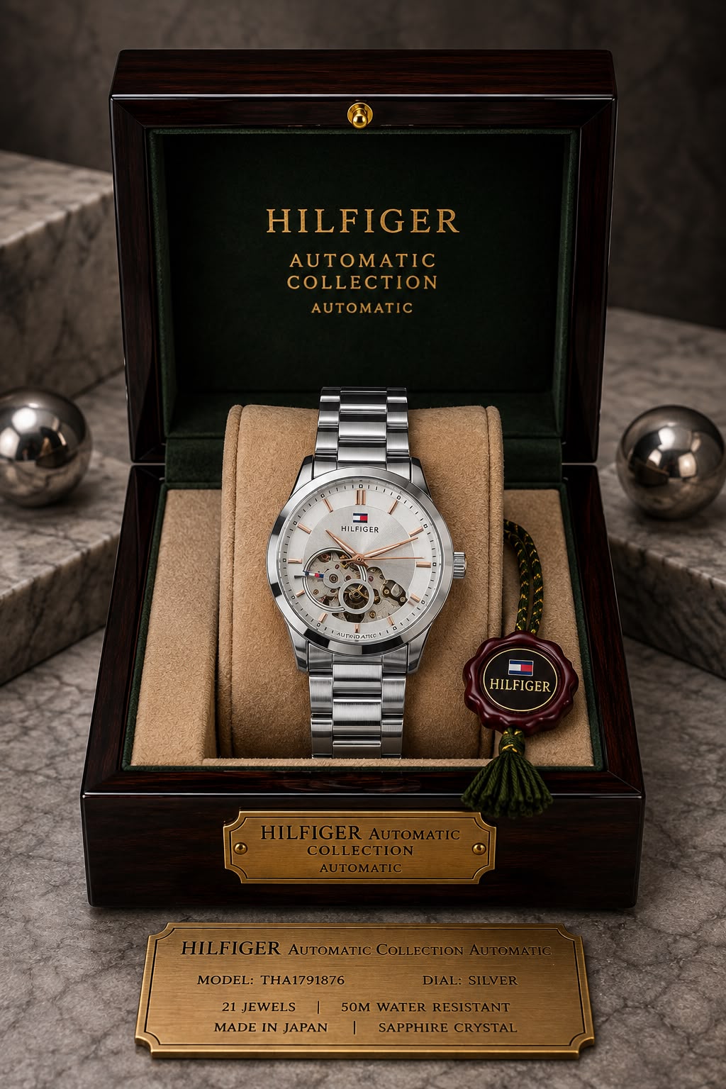 Tommy Hilfiger Men’s Automatic Skeleton Watch Stainless Steel white silver Color Mechanical Wrist Watch